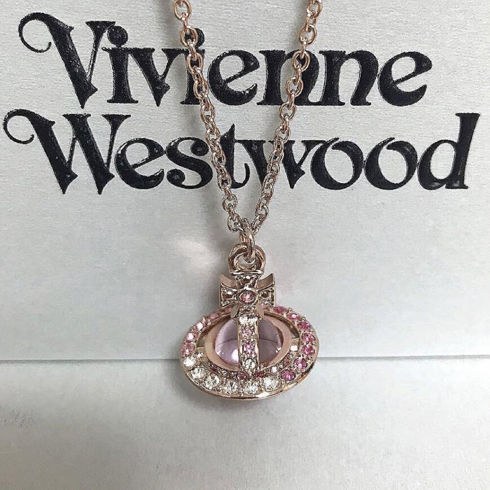 Vivienne Westwood Necklace Tiny Orb Tri-Color Stone Rose Pink